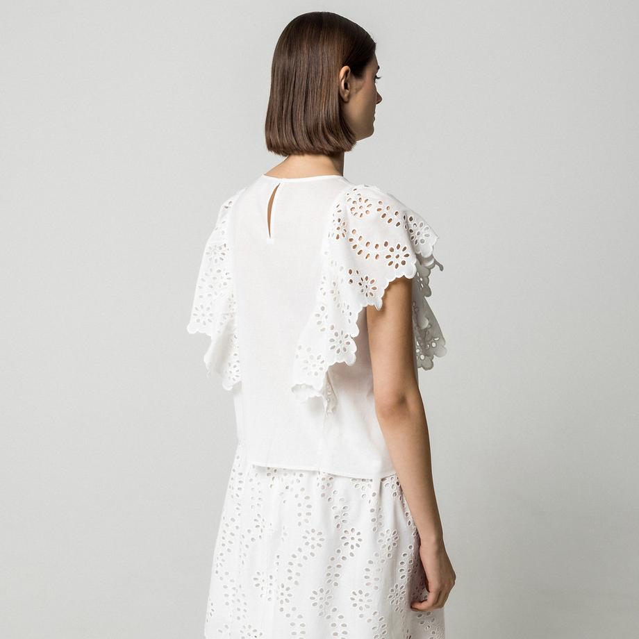 Manor Woman Top ricamato con maniche a balze  