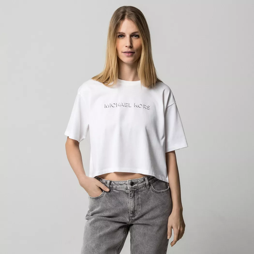 Michael Kors pour femme. MS651SC97J T-shirt logo clous blanc (S), Casuel, Coton, Manche courte