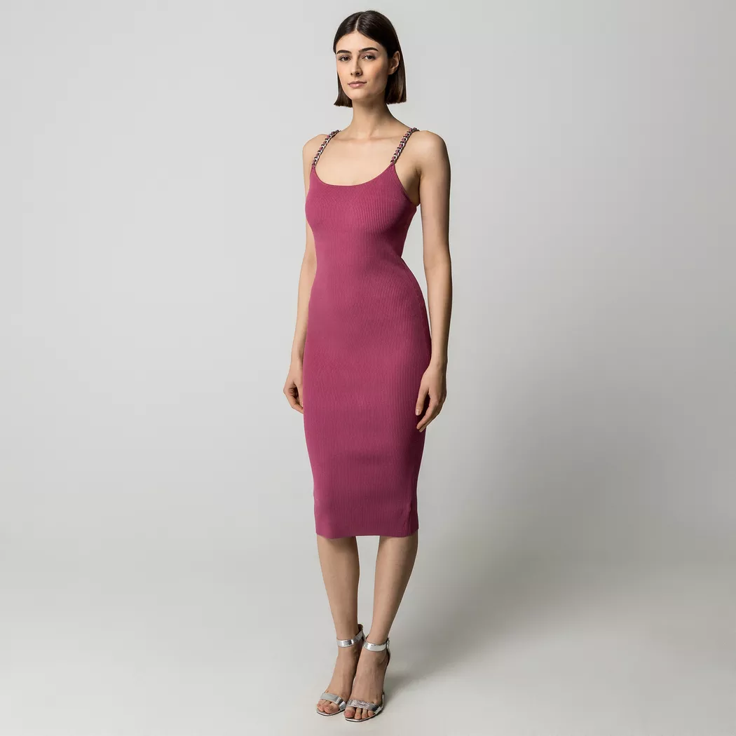 Michael Kors Ribbed Chain-Strap Midi Dress pink XSmall female