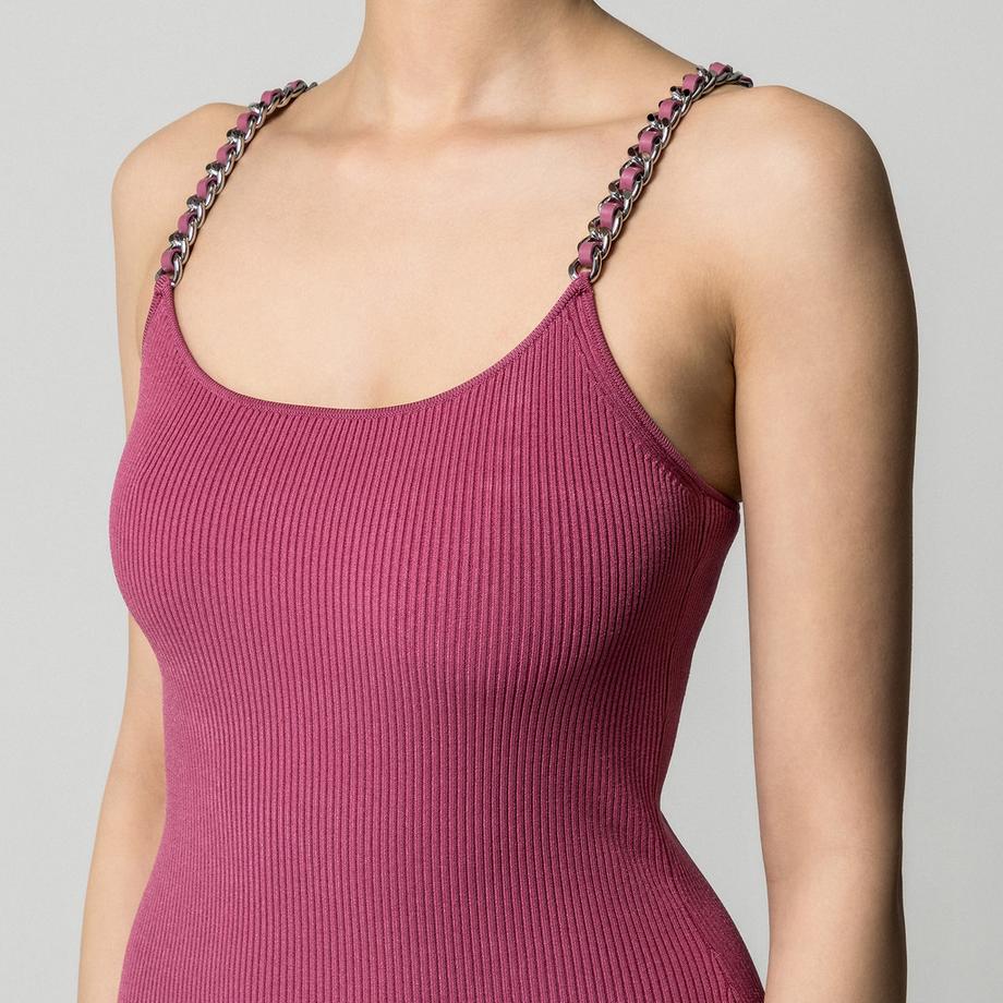 MICHAEL KORS Geripptes Strick Midi Kleid mit Ketten Trägern  