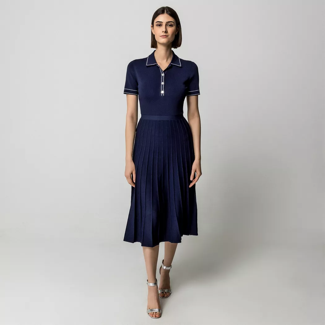 Michael Kors Stretch Knit Polo Midi Dress blue Small female