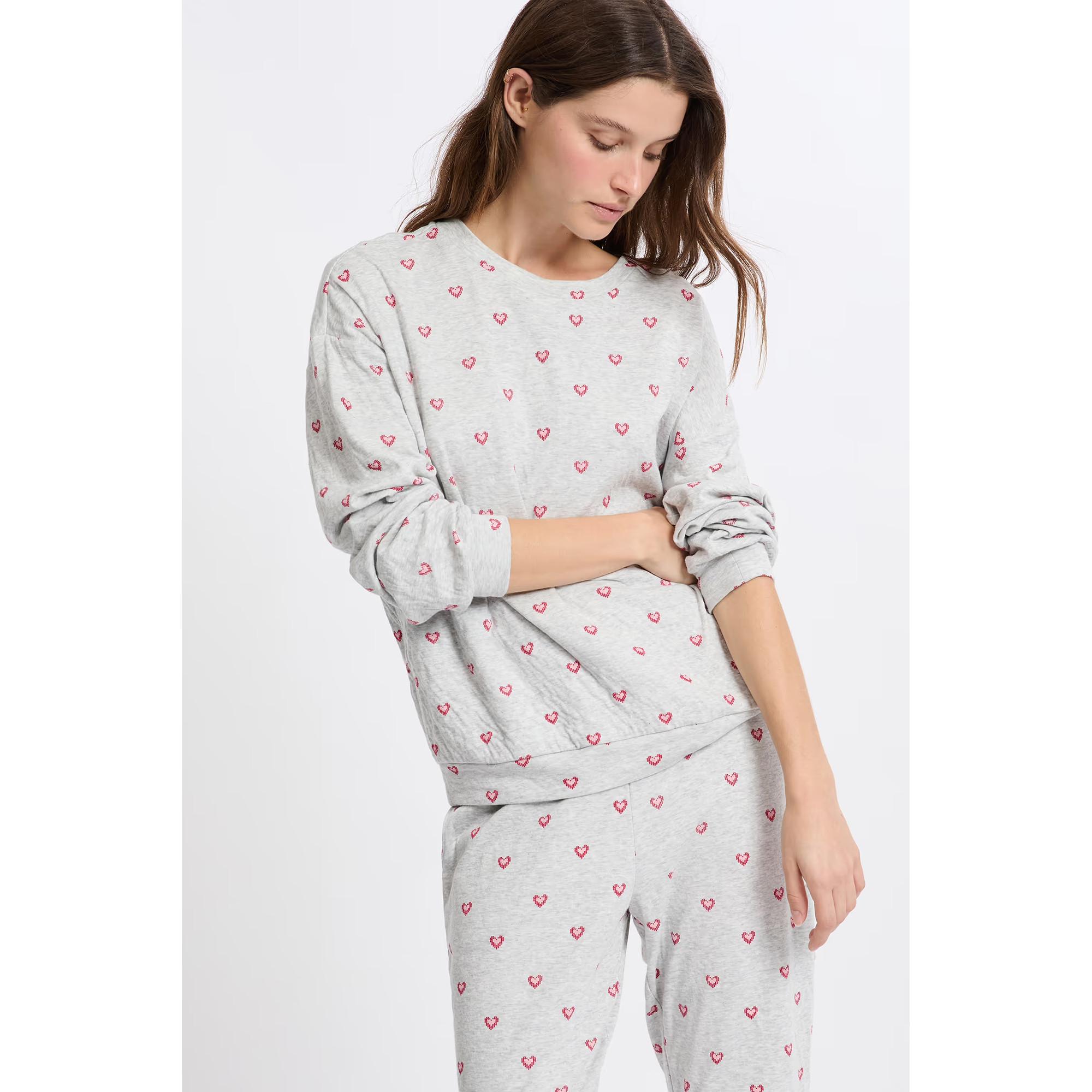 Etam T-shirt Imprimé Cœurs Manches Longues  