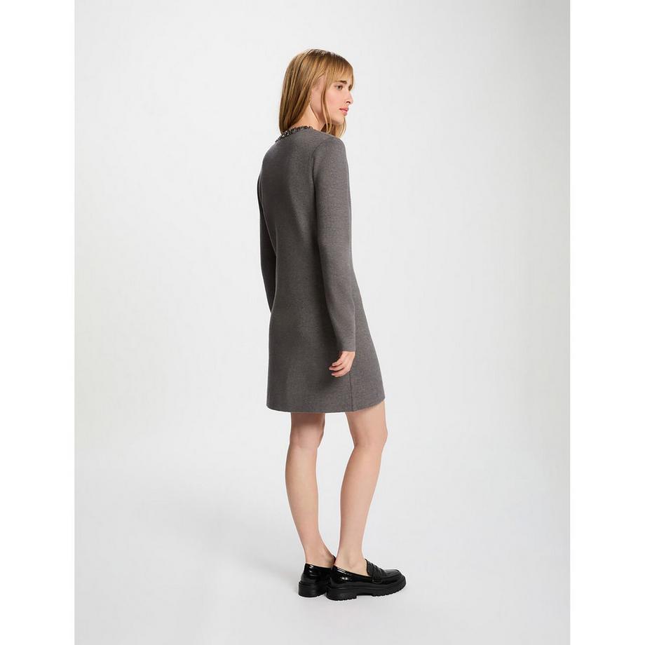 MORGAN Robe pull mini à manches longues avec encolure ornée  