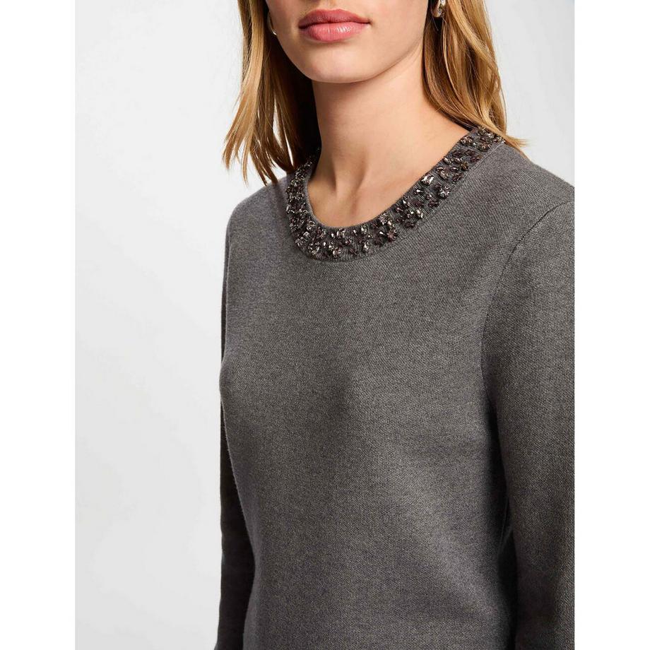 MORGAN Robe pull mini à manches longues avec encolure ornée  