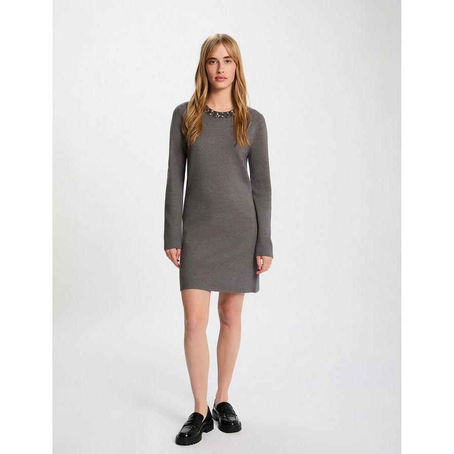 MORGAN Robe pull mini à manches longues avec encolure ornée  