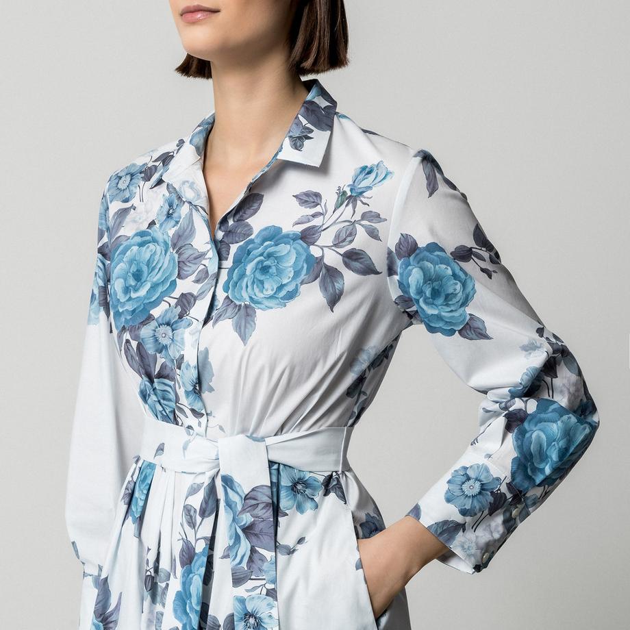 Marella Formica Geblümtes Langarm Midi Hemdblusenkleid  