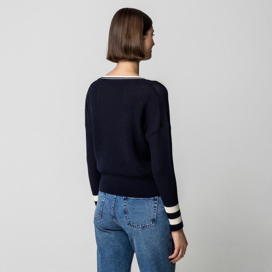 Marella MLSFESTOSO Pull col V avec poignets rayés  