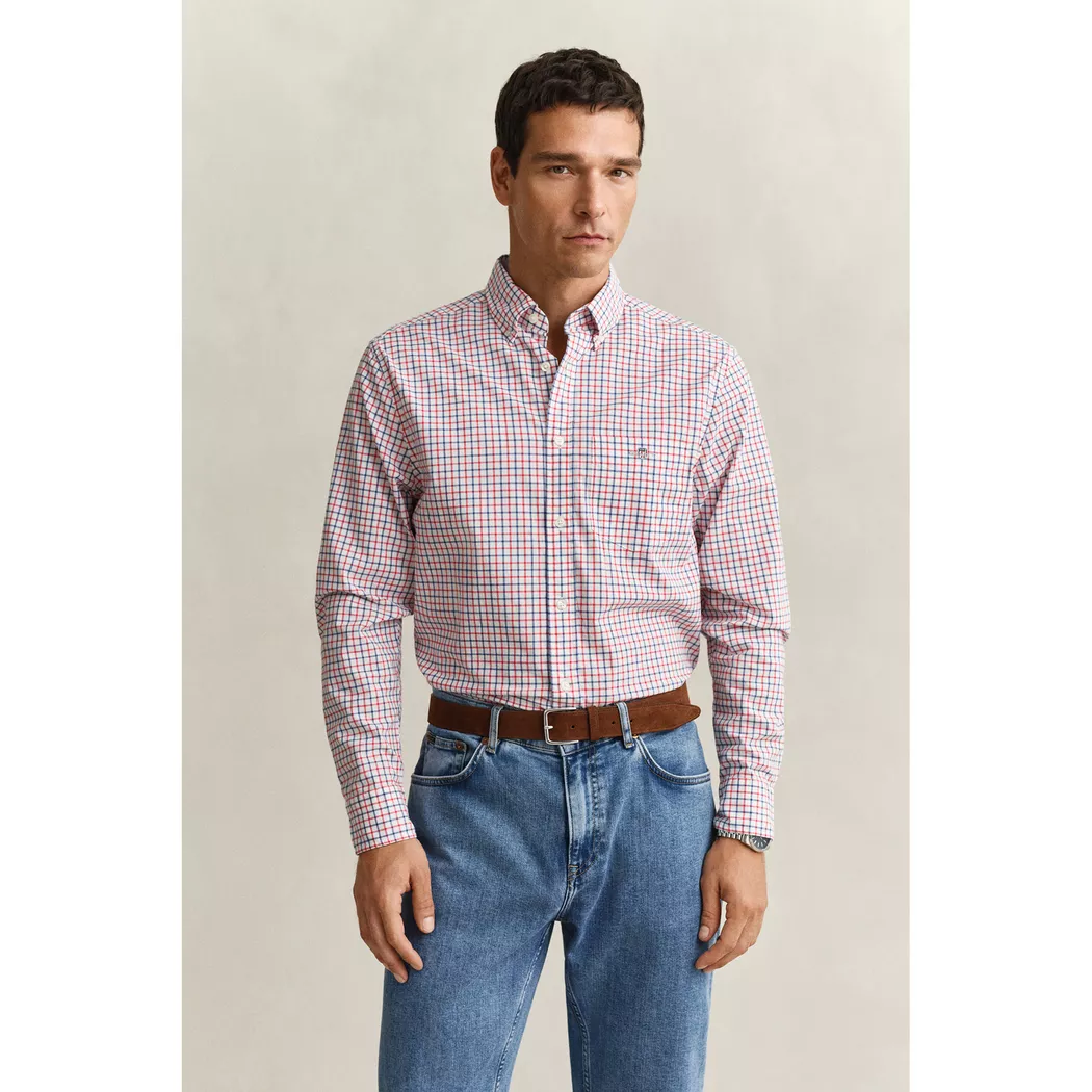 Langarmhemd GANT "Hemd REGULAR COTTON LINEN STRIPE SHIRT 1er Pack", Herren, Gr. M, N-Gr, pink (rosa), Obermaterial: 55% Leinen LI. 45% Baumwolle CO., Hemden