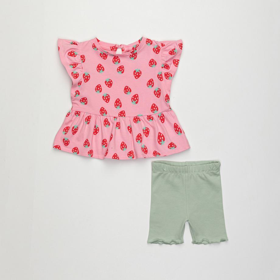 Manor Baby Ensemble T-shirt et short imprimé fraise  