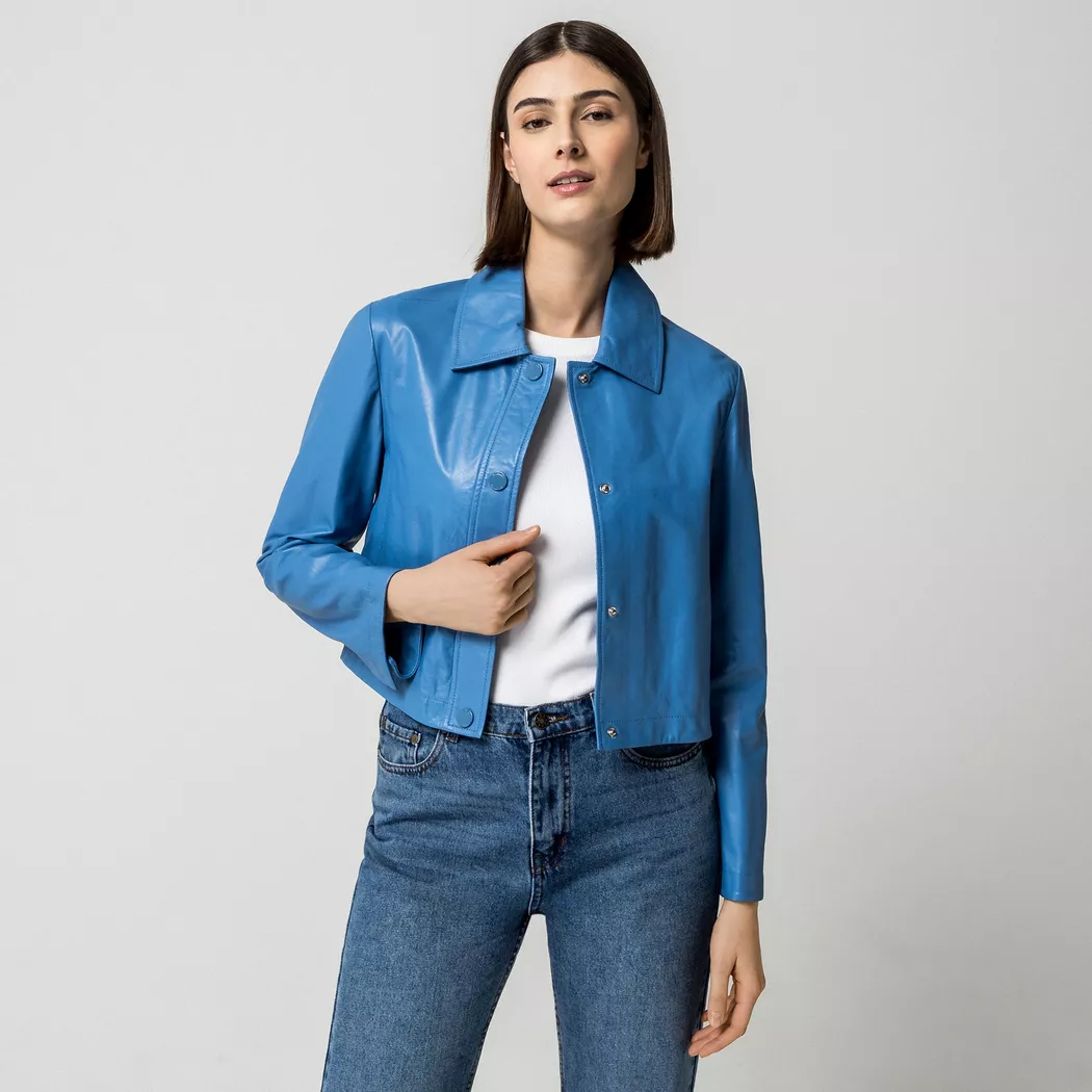 Max & Co - Lederjacke, für Damen, Hellblau, Größe 34