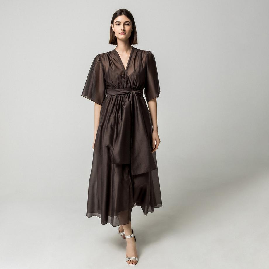 OLTRE Robe Midi avec Ceinture à Nouer  