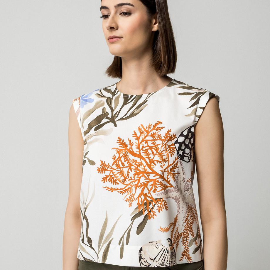 Marella MLLAFFINE T-shirt sans manches à col rond avec imprimé corail  