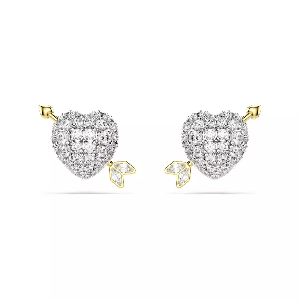 Paar Ohrstecker SWAROVSKI "Schmuck Geschenk Idyllia Ohrringe Herz Pfeil", metallfarben, gelbgoldfarben, kristallweiß, kristallweiß, Ohrringe, Damen, Metall, mit Swarovski Kristall