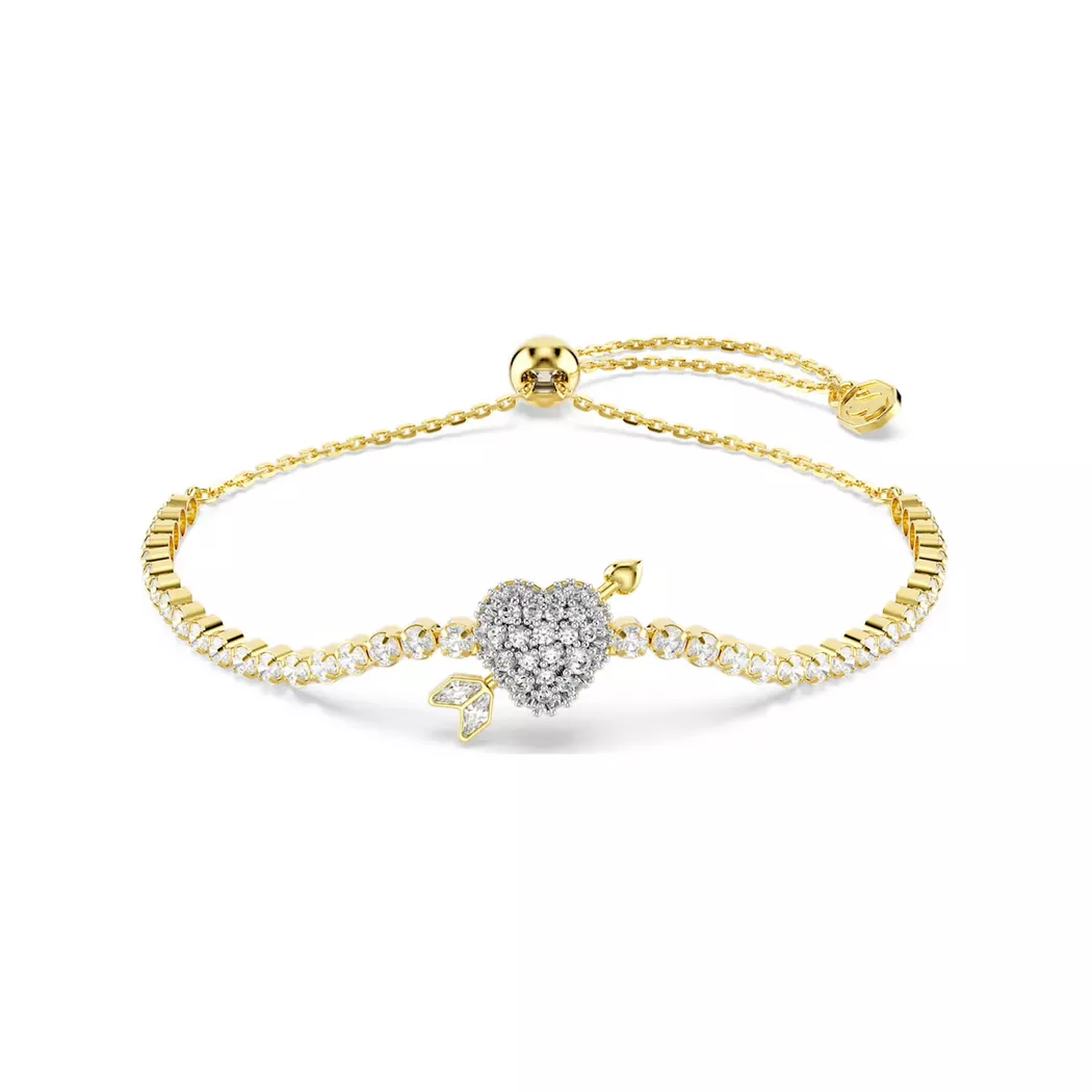 Armkette SWAROVSKI "Schmuck Geschenk Idyllia Armband", gelbgoldfarben, metallfarben, kristallweiß, kristallweiß, Armbänder, Damen, Metallmix, Armkette, mit Swarovski Kristall, Zirkonia (synth.)
