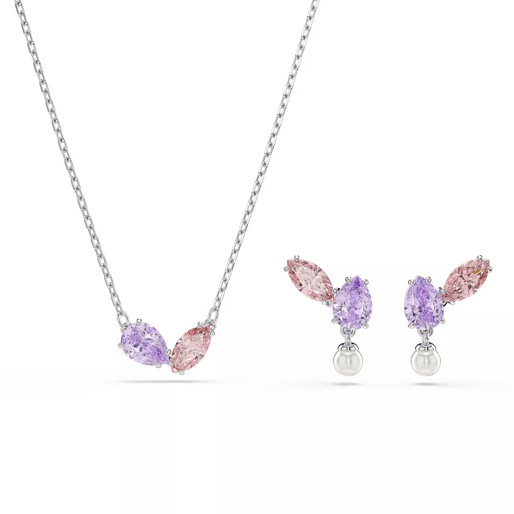 Ohrring und Ketten Set SWAROVSKI "Multipack Schmuck Geschenk CAPSULE", metallfarben, kristallweiß, weiß, kristallweiß, Schmuck_Sets, Damen, Metall, Perlen, glitzernd, glänzend, mit Swarovski Kristallen, mit Swarovski Perle