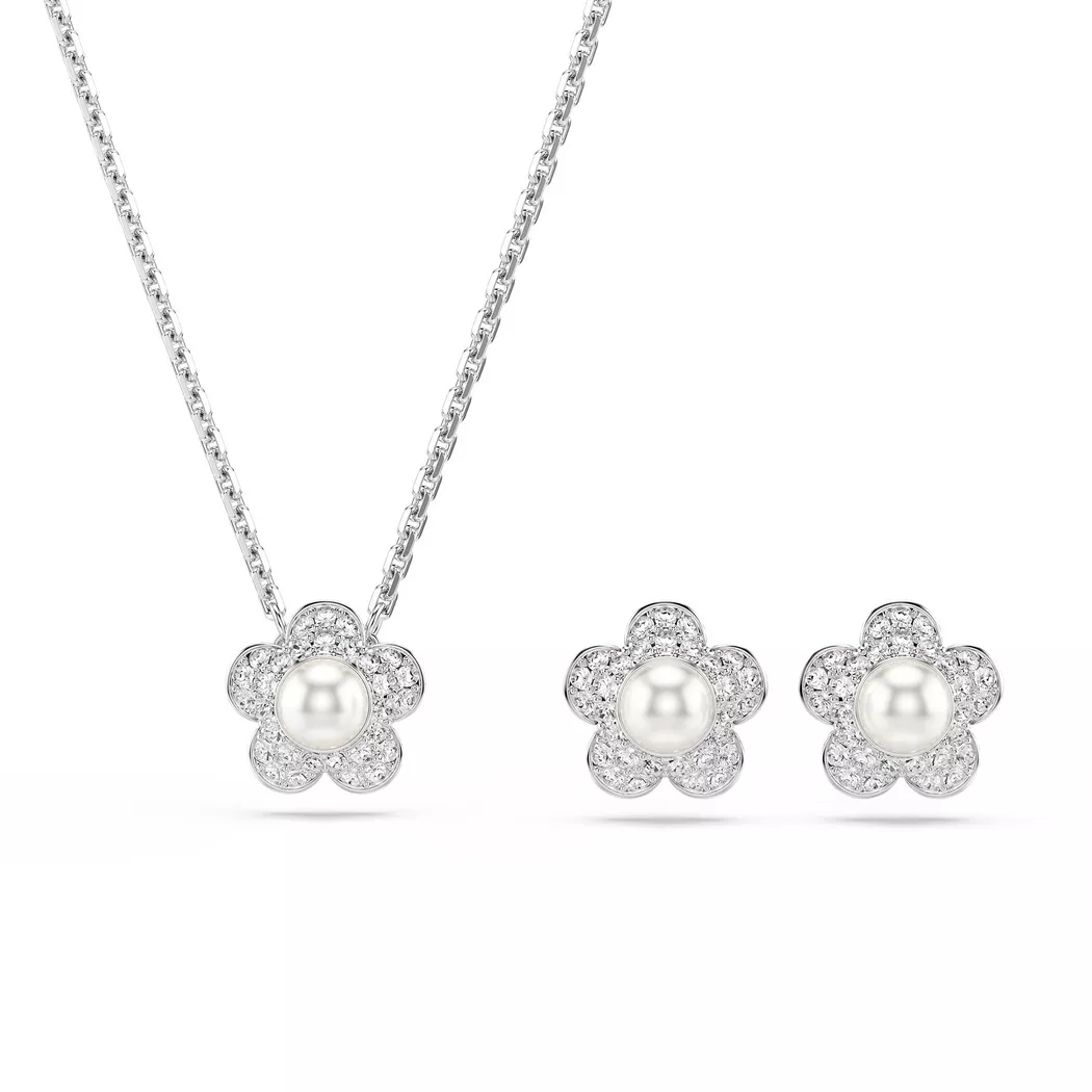 Ohrring und Ketten Set SWAROVSKI "Multipack Schmuck Geschenk CAPSULE", metallfarben, kristallweiß, weiß, kristallweiß, Schmuck_Sets, Damen, Metall, Perlen, glitzernd, glänzend, mit Swarovski Kristallen, mit Swarovski Perle 2