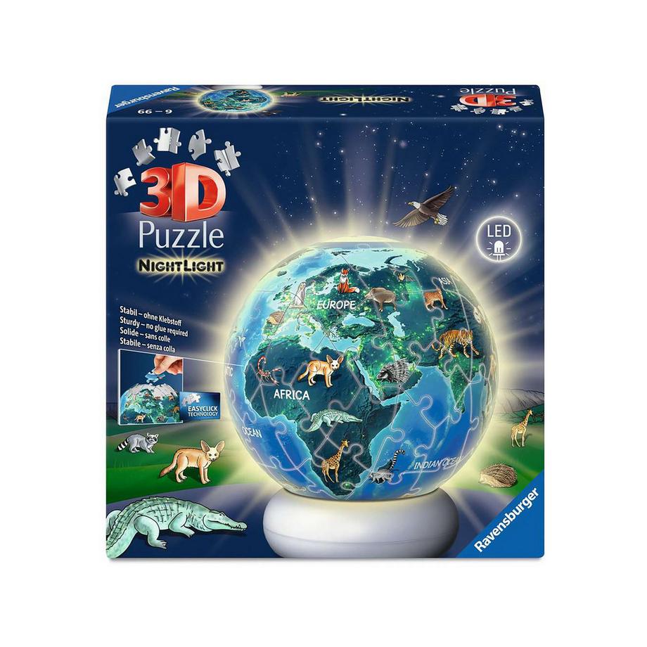 Clicca per ingrandire Puzzle-Ball Luce notturna Terra con motivi animali, 72 pezzi