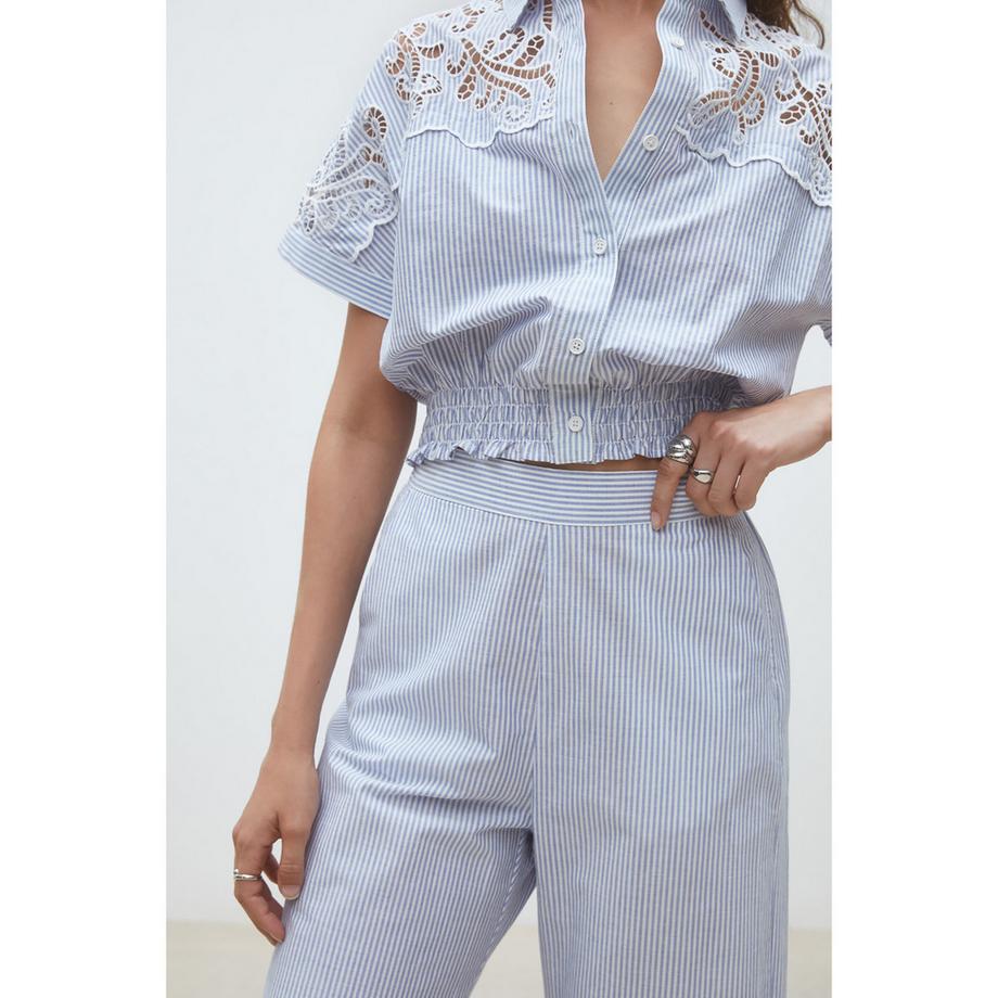 Suncoo Pantaloni a gamba larga a righe con bordo in pizzo  