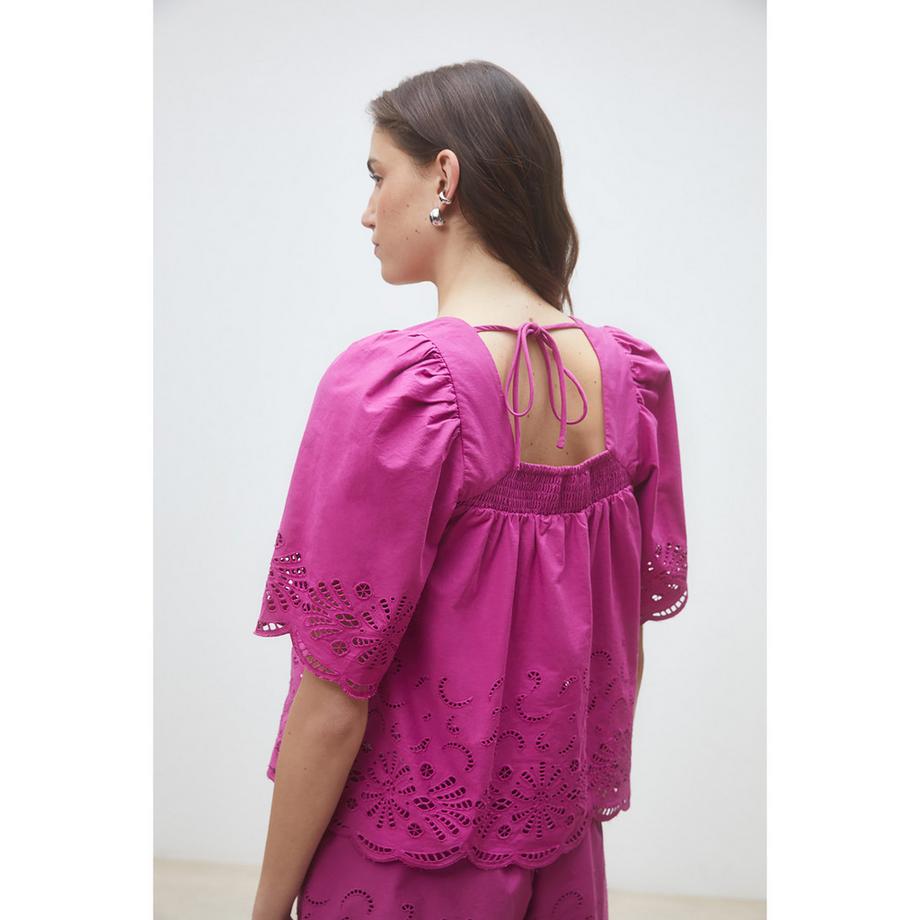 Suncoo Chemisier à encolure carrée et broderie anglaise  