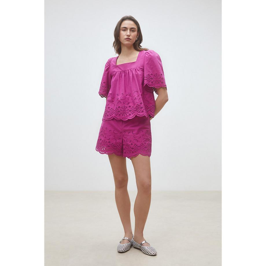 Suncoo Chemisier à encolure carrée et broderie anglaise  