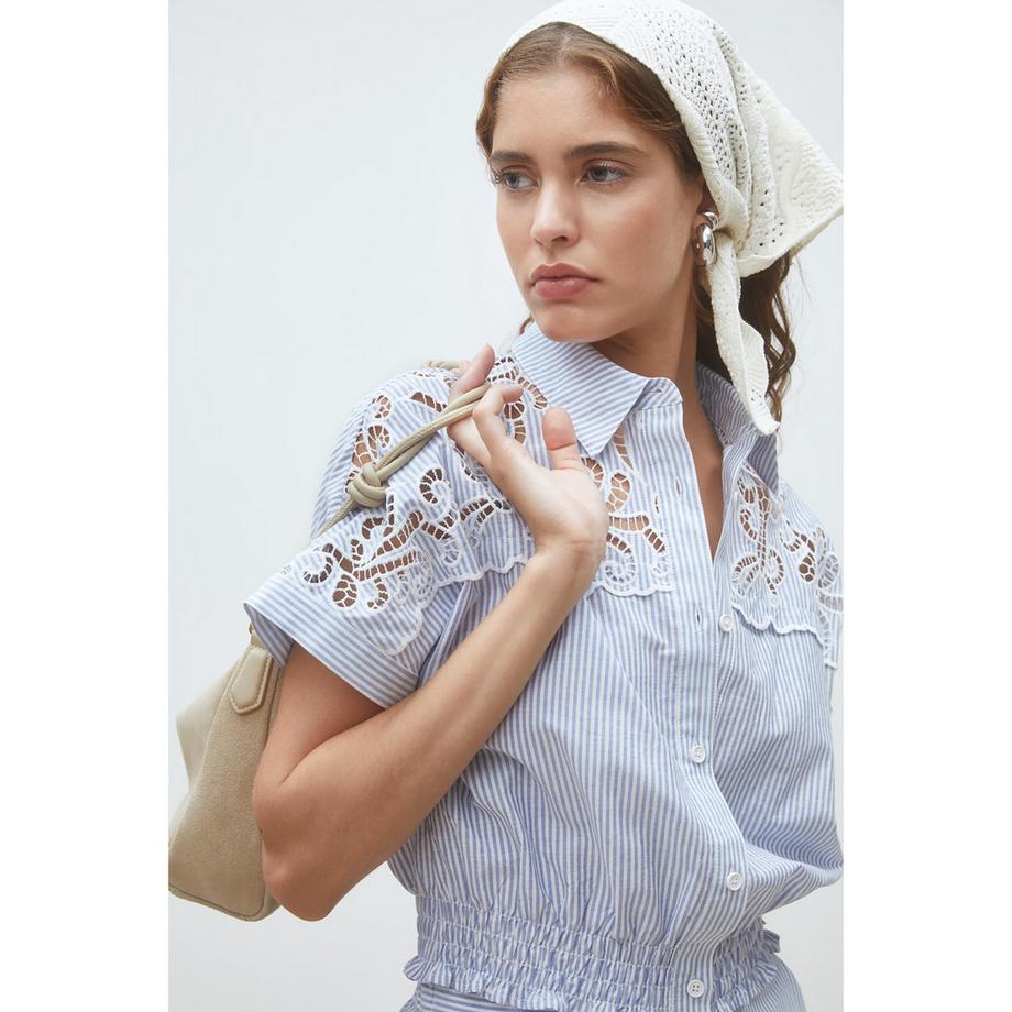 Suncoo Gestreifte Bluse mit Spitzendetails  