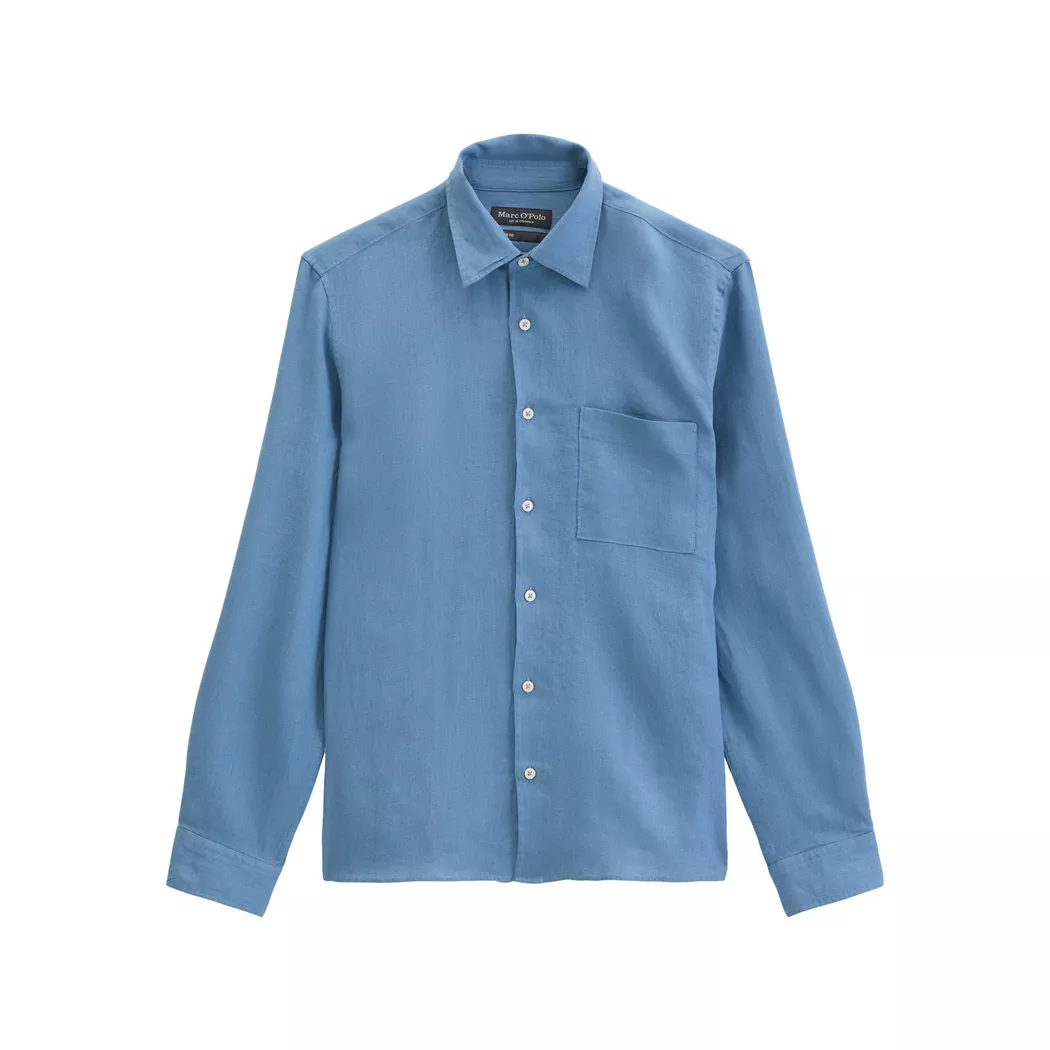 Langarmhemd MARC O'POLO "aus reinem Leinen", Herren, Gr. M, Normalgrößen, provincial blau, Obermaterial: 100% Leinen, unifarben, regular fit normal, Doppelmanschette, Hemden