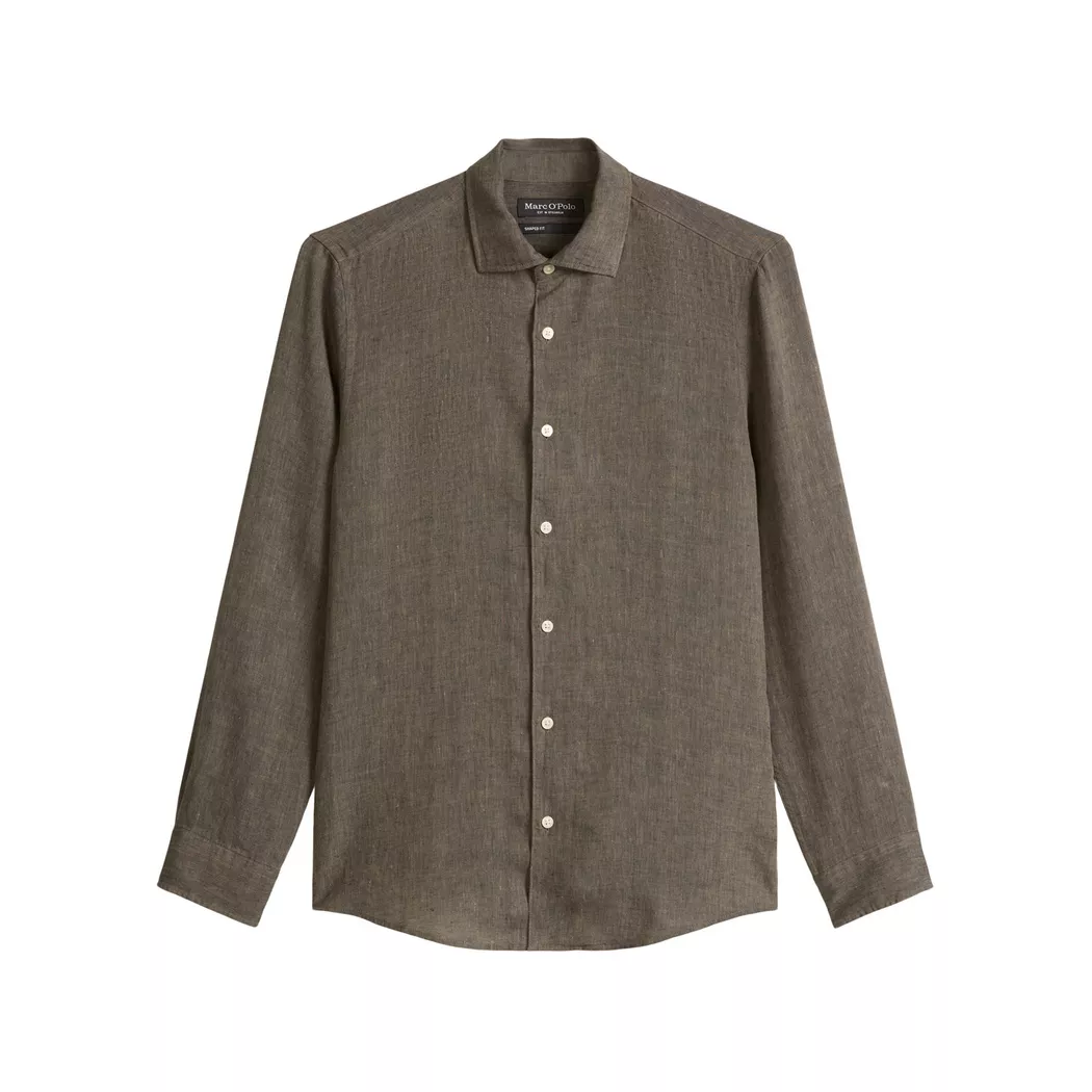 Langarmhemd MARC O'POLO, Herren, Gr. L, N-Gr, multi, schwarz nickle, Web, Obermaterial: 100% Leinen, normal, Manschette, Hemden, shaped fit aus feinem Leinen-Chambray