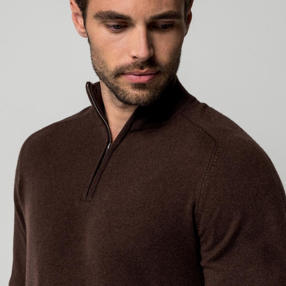 Manor Man Cashmere Pullover mit Halbreißverschluss  