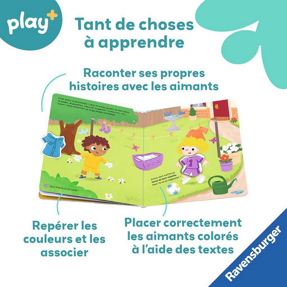 Ravensburger  play+ Mon premier livre aimanté: Apprendre les couleurs en s'habillant, français 