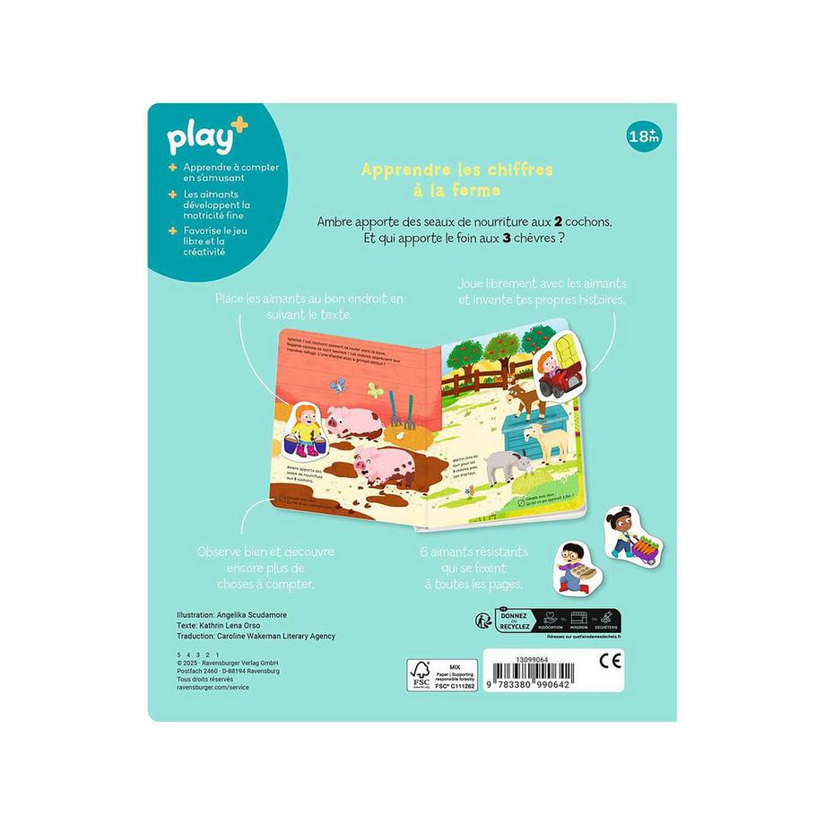 Ravensburger  play+ Mon premier livre aimanté: Apprendre les chiffres à la ferme, französisch 