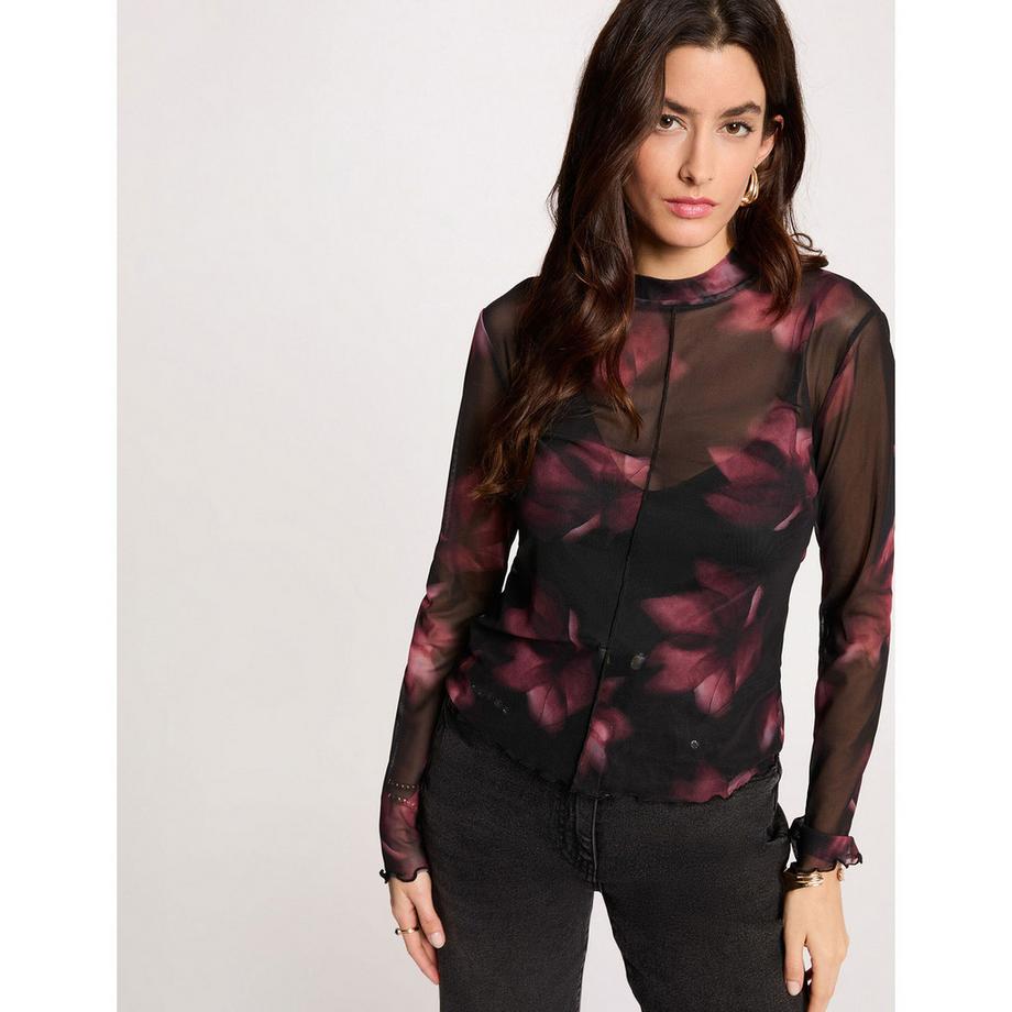 MORGAN Mesh Langarm-T-Shirt mit Blumendruck  