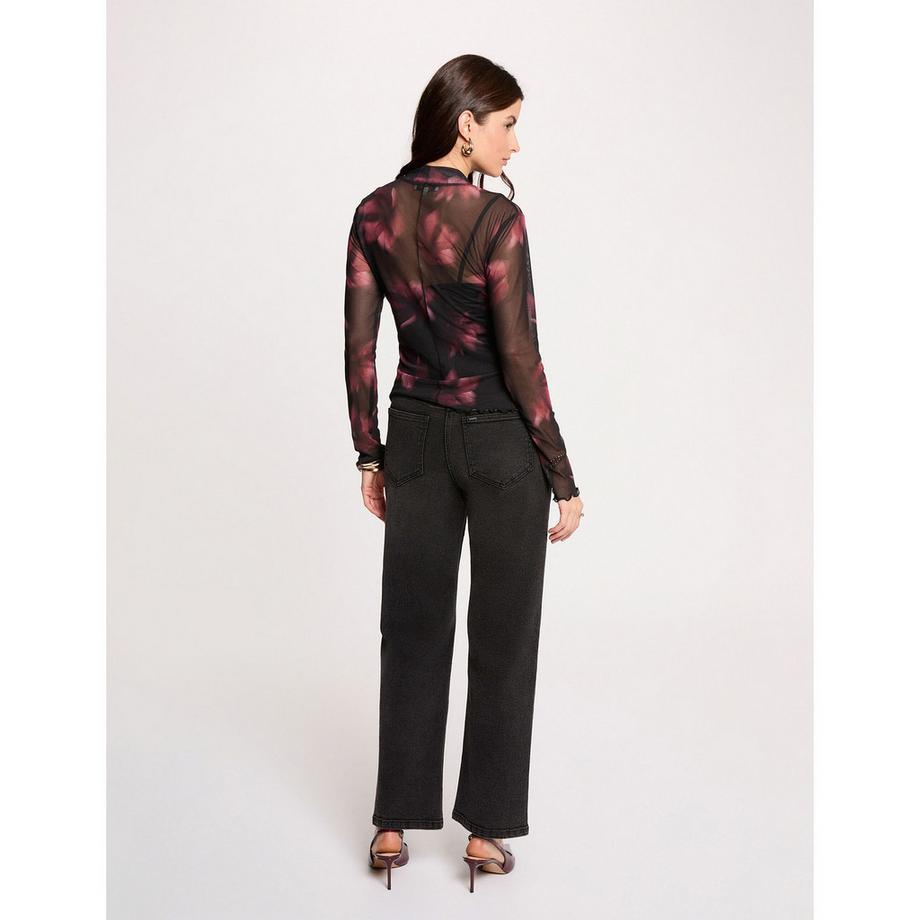 MORGAN Mesh Langarm-T-Shirt mit Blumendruck  