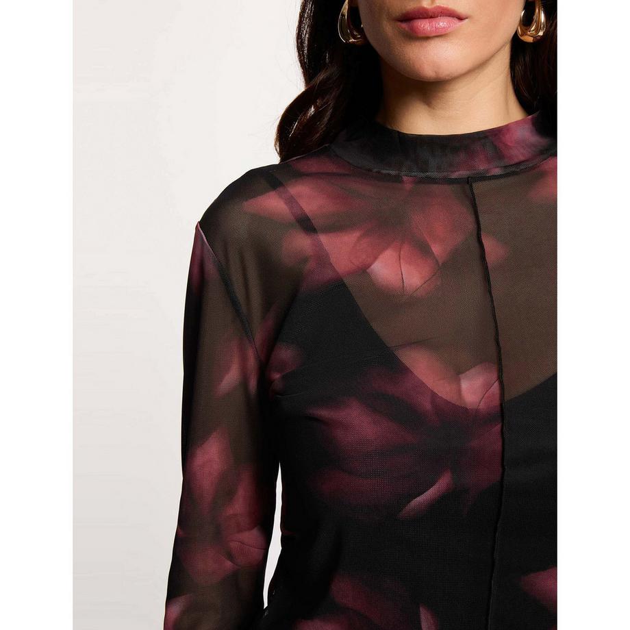 MORGAN Mesh Langarm-T-Shirt mit Blumendruck  