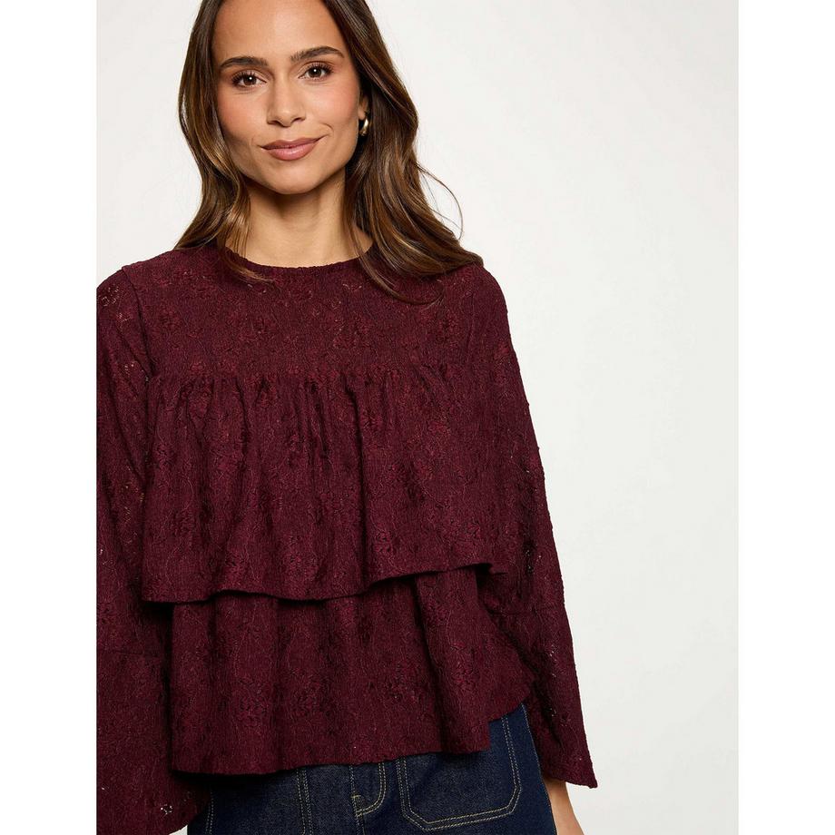 MORGAN Spitzen Rüschen Langarm T-Shirt  