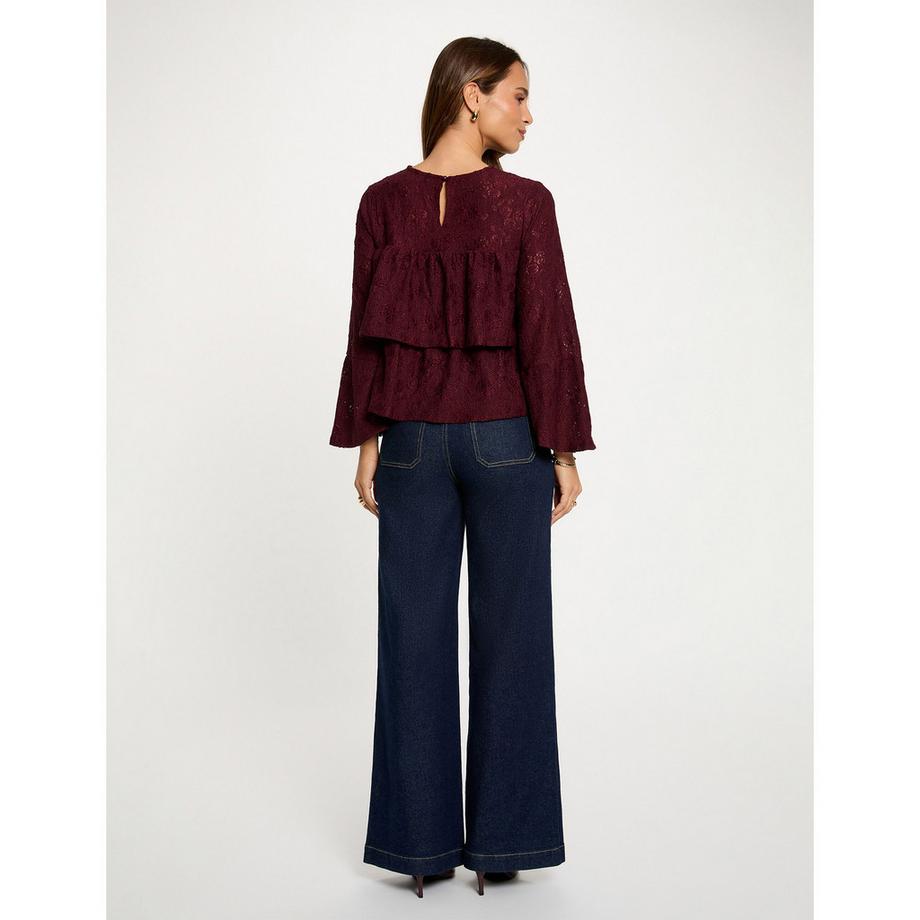 MORGAN Spitzen Rüschen Langarm T-Shirt  