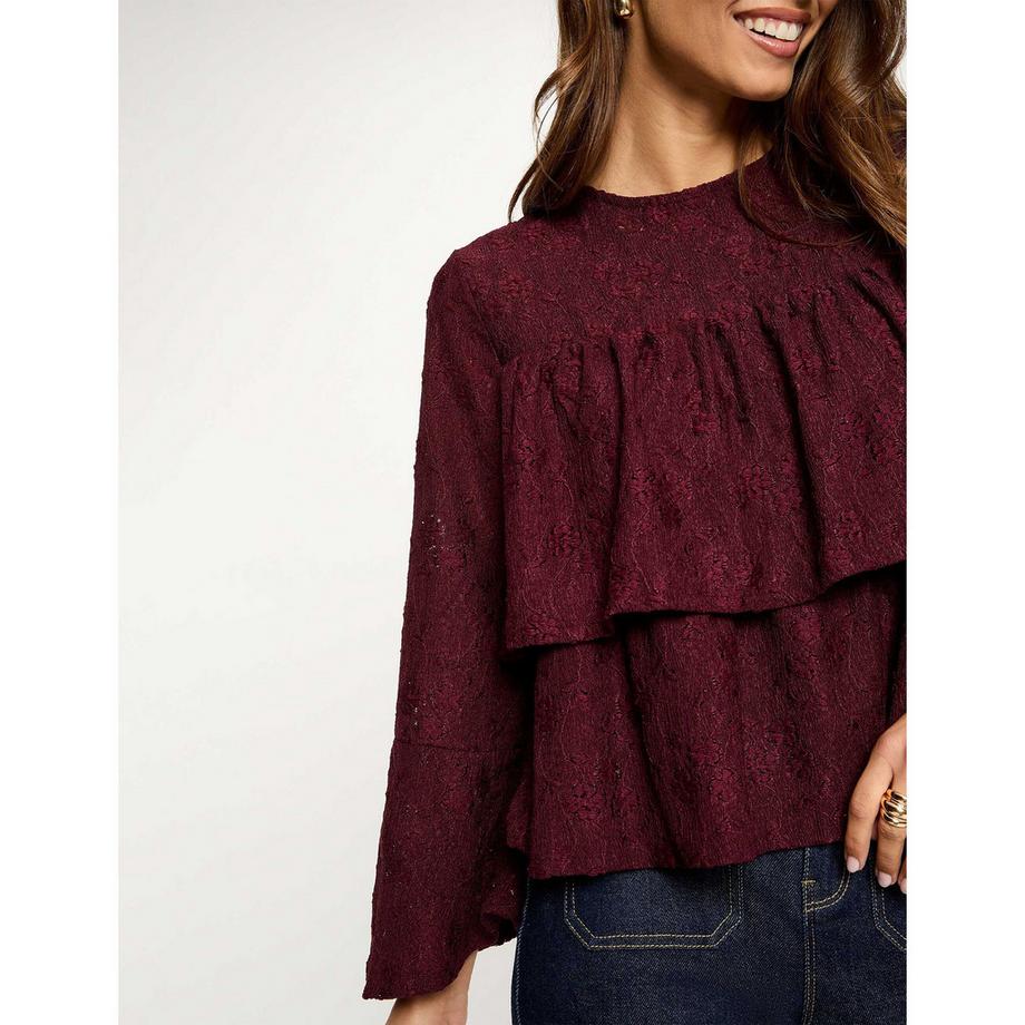 MORGAN Spitzen Rüschen Langarm T-Shirt  