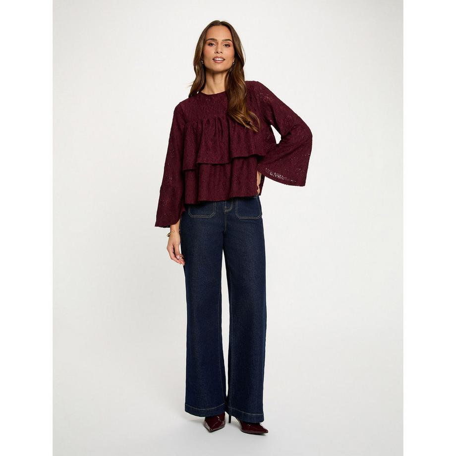 MORGAN Spitzen Rüschen Langarm T-Shirt  