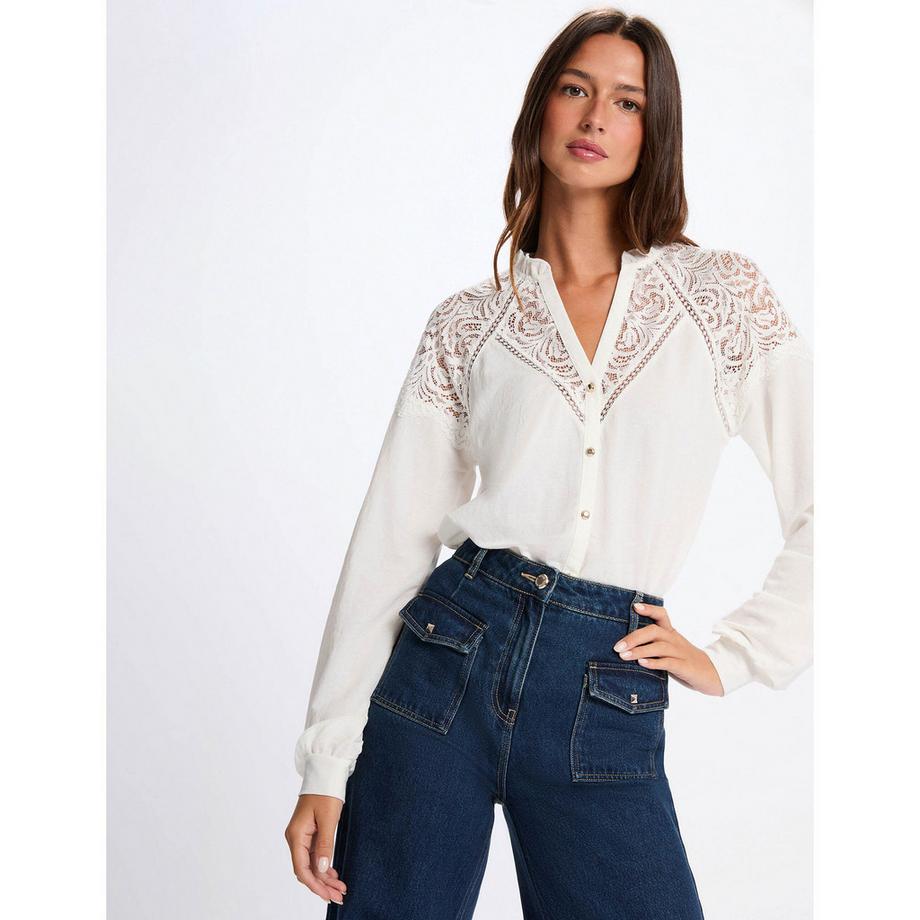 MORGAN Langarmbluse mit Spitzendetails  