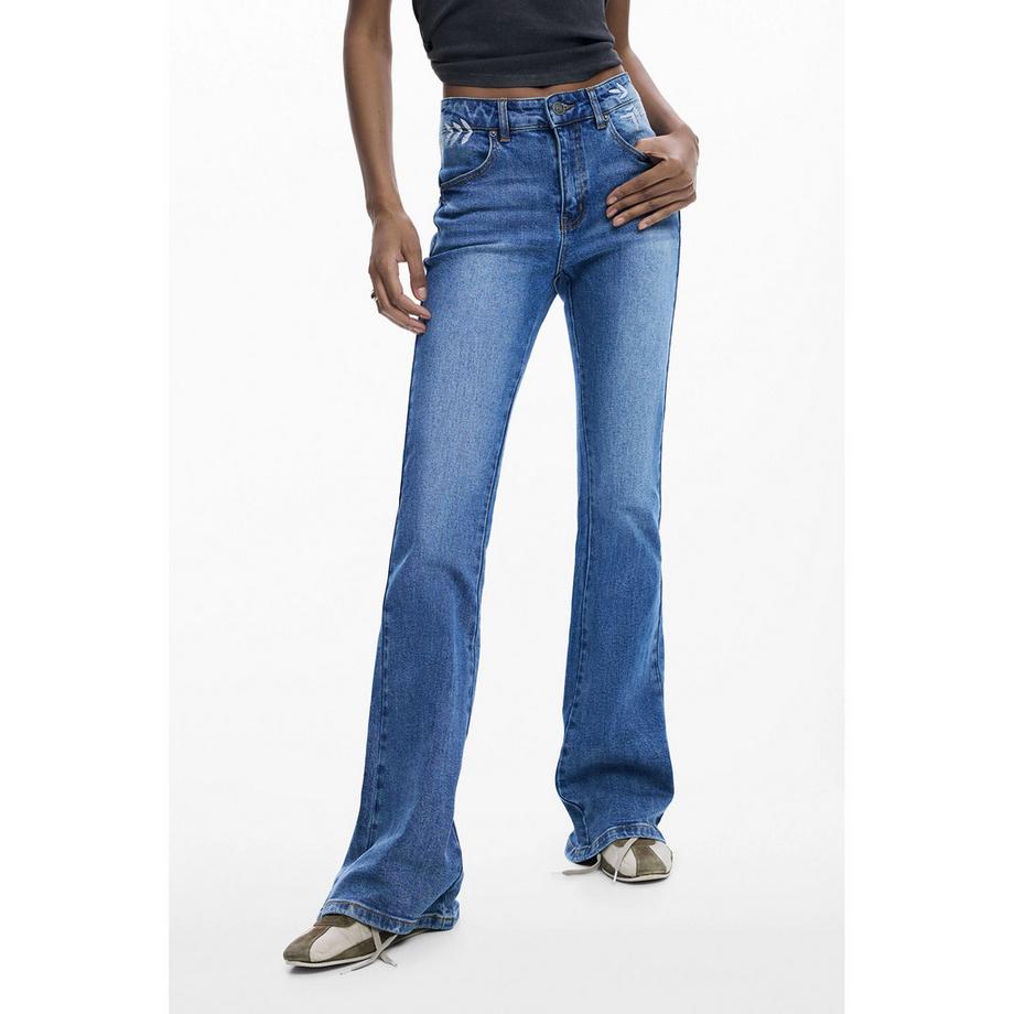 Desigual Flared Jeans mit besticktem Bund  