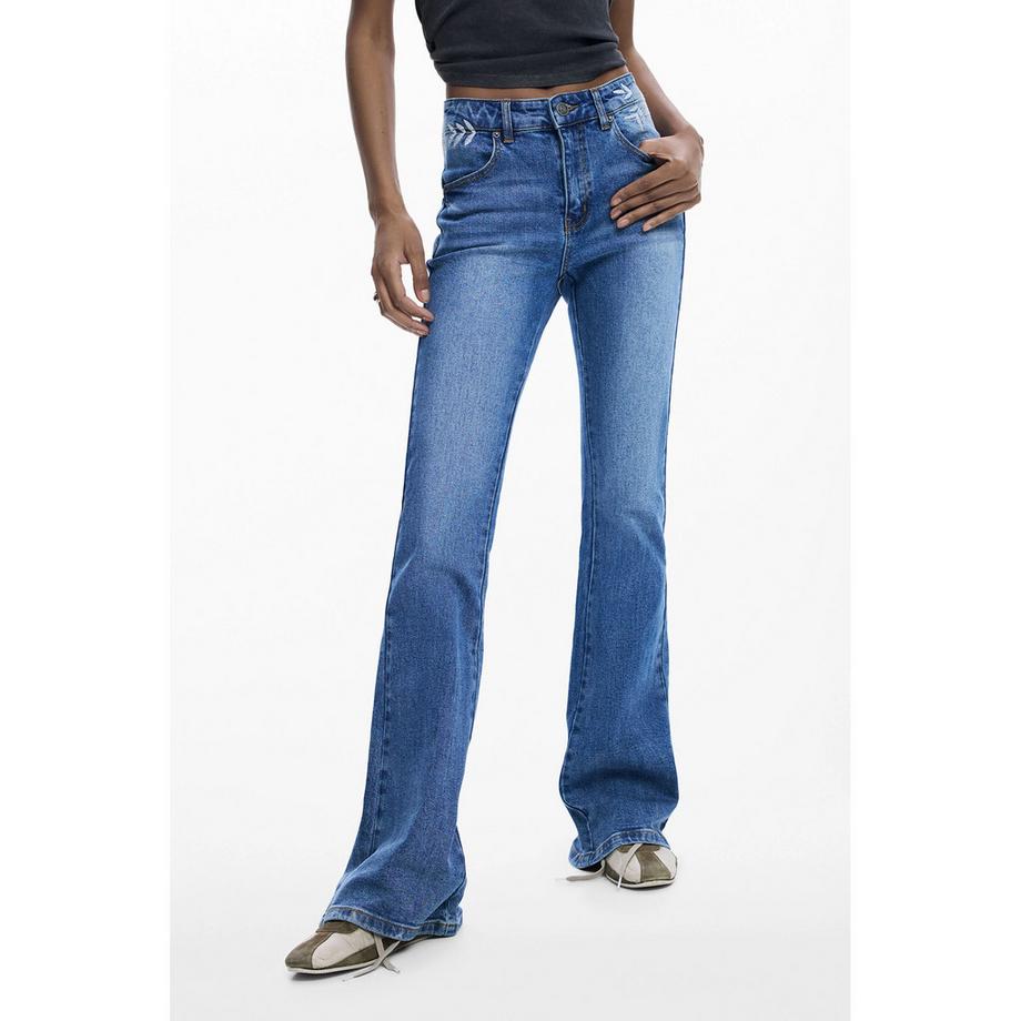 Desigual Flared Jeans mit besticktem Bund  