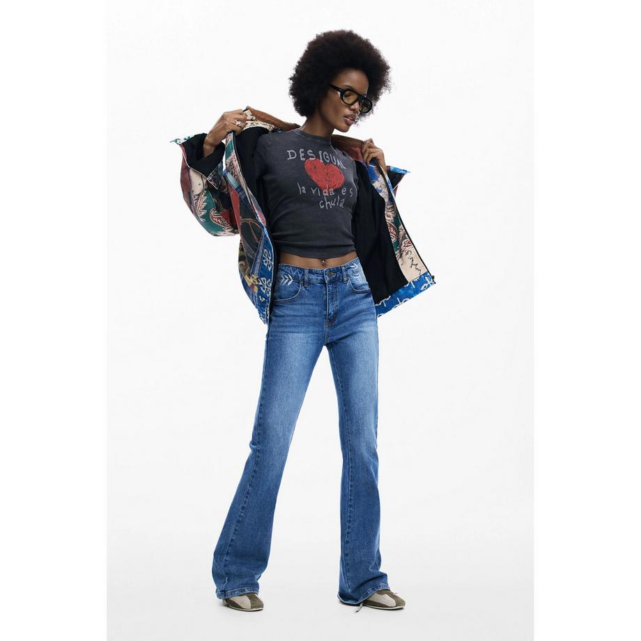 Desigual Flared Jeans mit besticktem Bund  