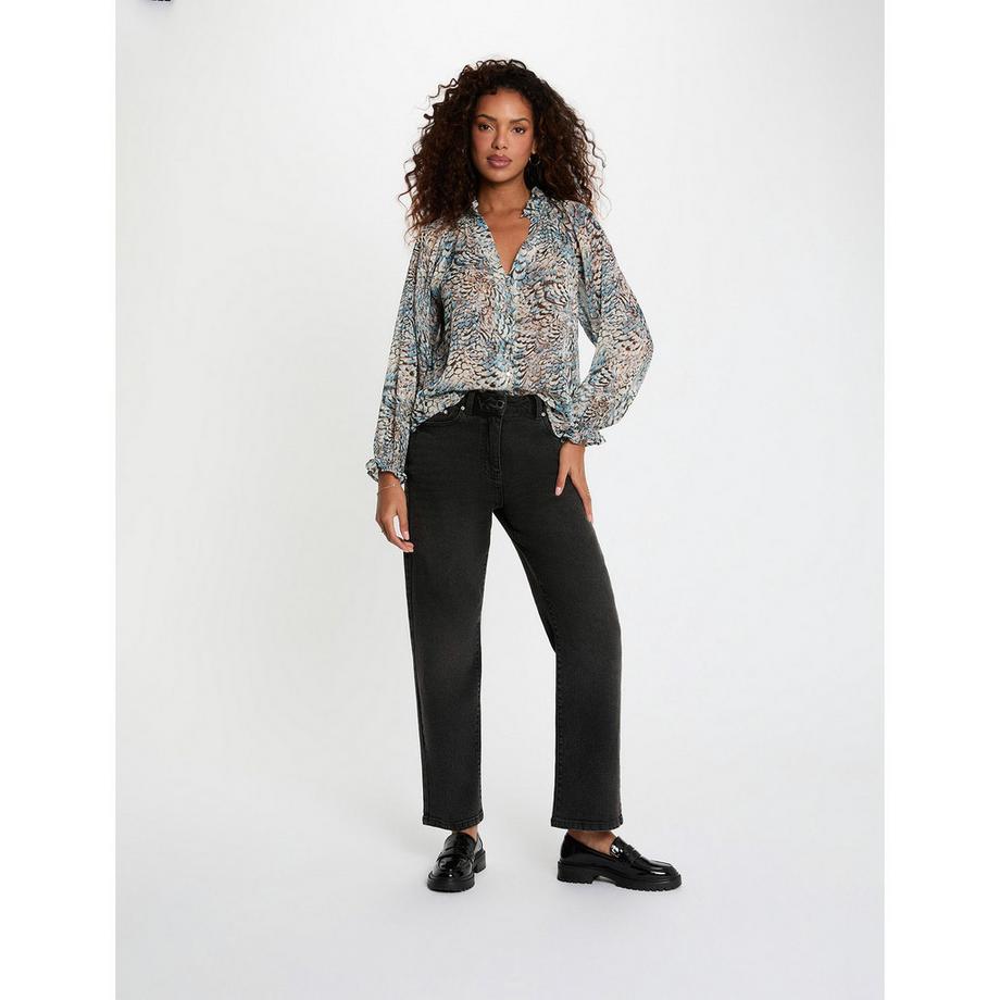 MORGAN Chemisier à Manches Longues avec Col Montant Volanté  