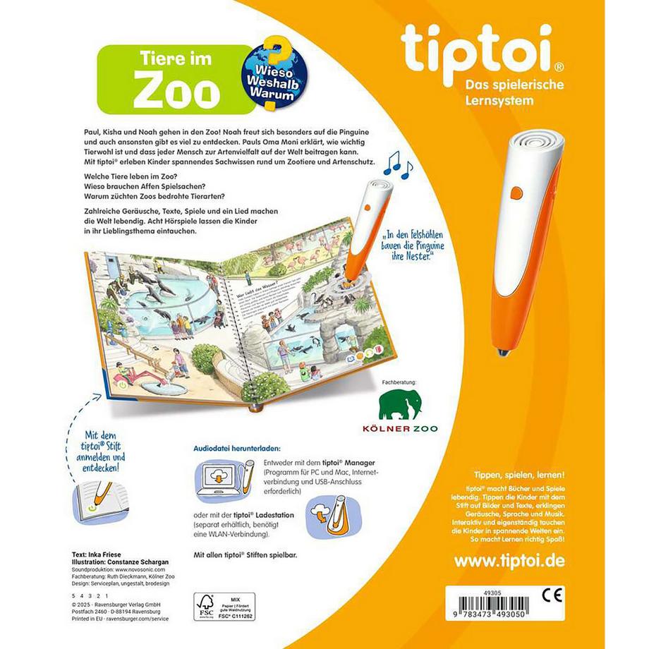 tiptoi  tiptoi® Wieso? Weshalb? Warum? Tiere im Zoo, tedesco 