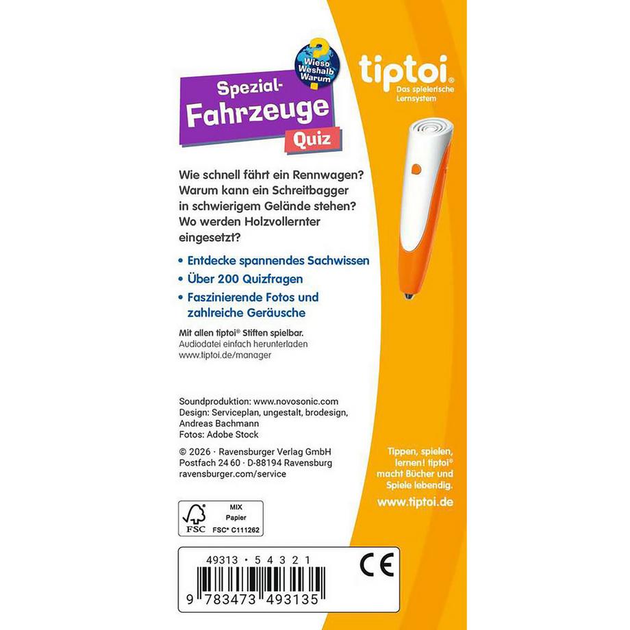 tiptoi  tiptoi® WWW Quiz Spezialfahrzeuge, tedesco 
