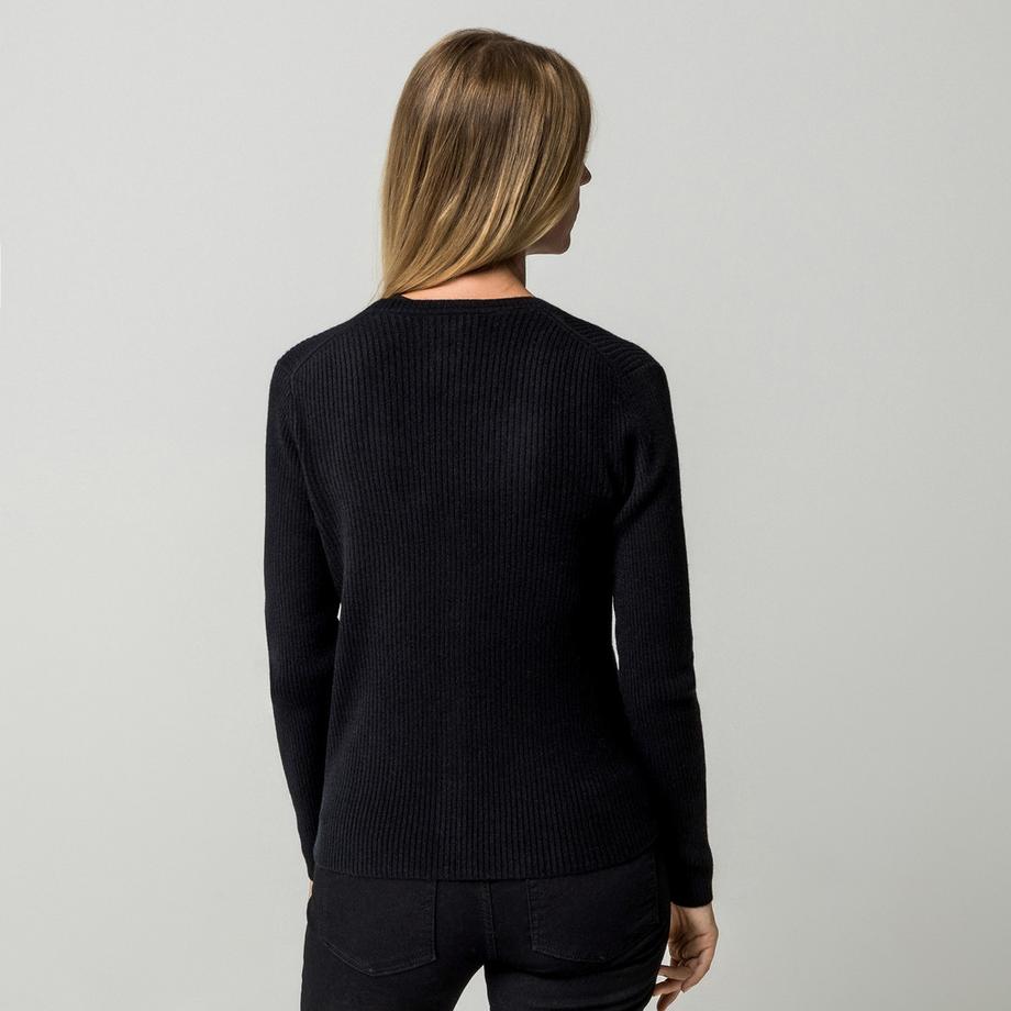 Manor Woman V-Ausschnitt Rippstrick Cardigan mit Vorderknöpfen  