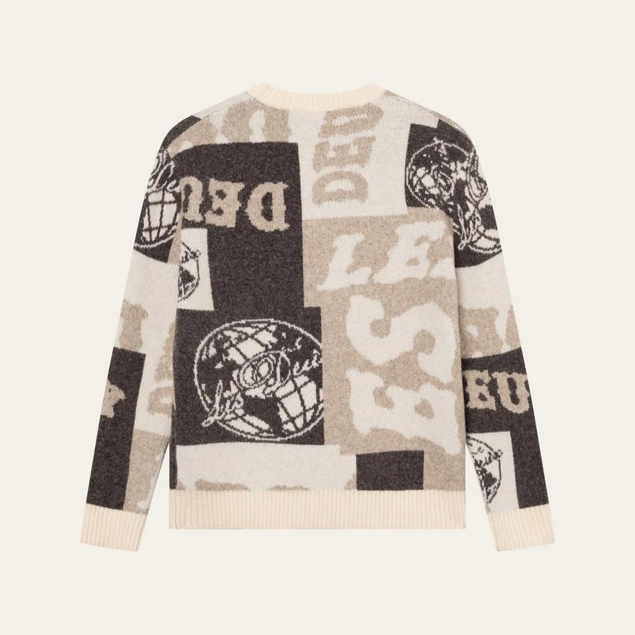 LES DEUX Globe Crewneck Knit Pullover  