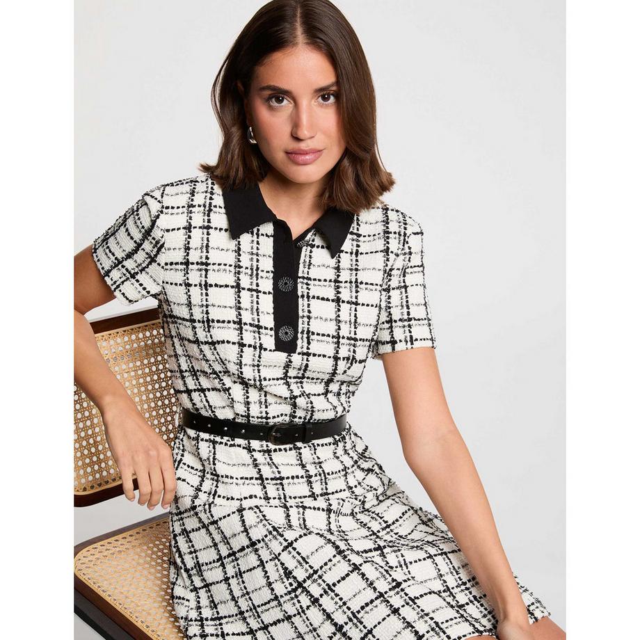 MORGAN Robe Mini à Manches Courtes à Carreaux  