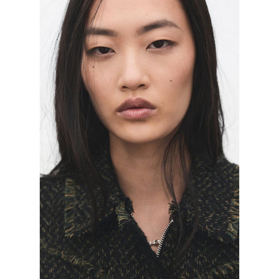 MANGO CHAKETI Tweed Jacke mit ausgefransten Details  