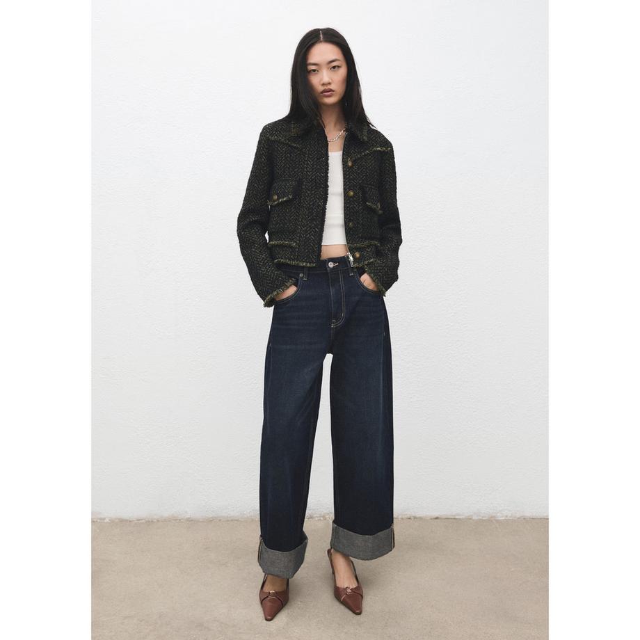 MANGO CHAKETI Tweed Jacke mit ausgefransten Details  