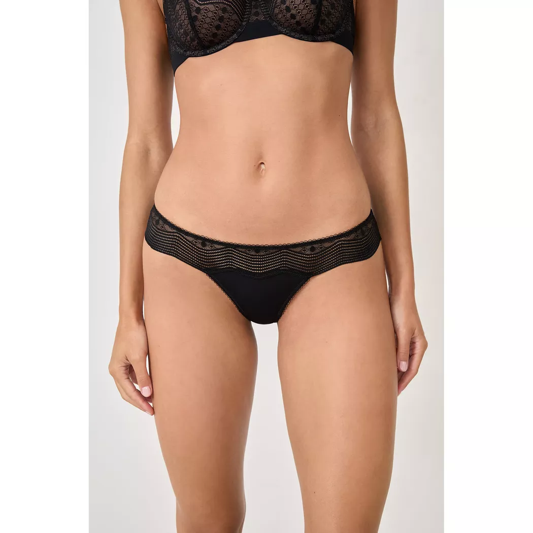 Etam Damenslips Tanga Schwarz Größe 38 3